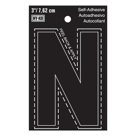 3In Black Vinyl Letter N, 10PK